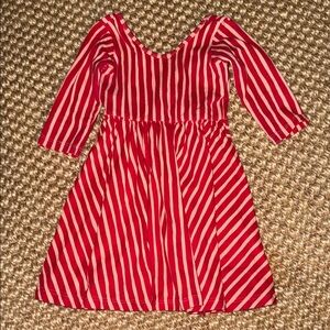 Alice + Ames Long Sleeve Ballerina Twirl Dress - Red + Pink Striped Dress